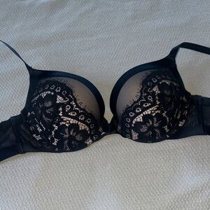 Victoria's Secret Black Lace Push-Up Bra with Sheer Panels
